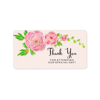 Aquarelle rose Ranunculus Merci Étiquettes