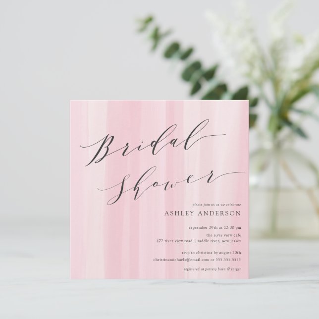Aquarelle rose rayures nuptiale douche Invitation (Debout devant)