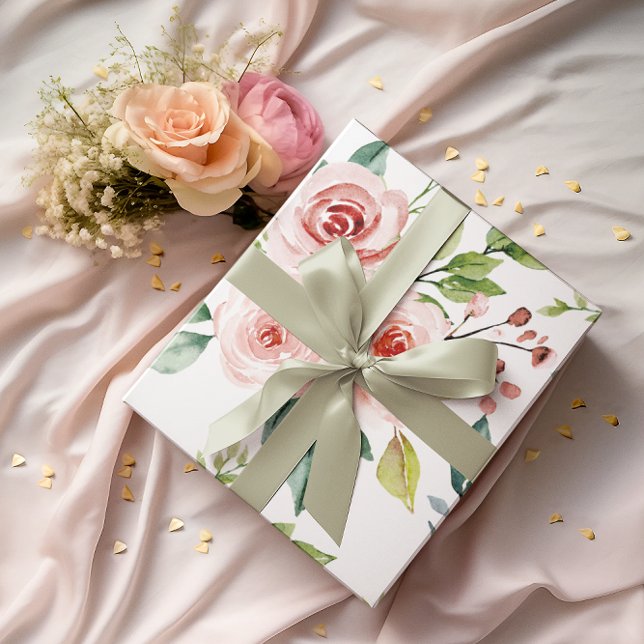 Aquarelle Rose rose ensemble de 3 feuilles d'envel (Celebrate a special occasion with this beautiful watercolor blush rose wrapping paper set! )