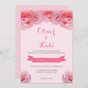 Aquarelle rose Rose Faire-part de mariage Floral