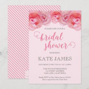 Aquarelle rose Rose Invitation à la douche nuptial