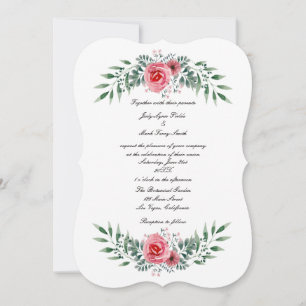 Aquarelle Rose Rose Vert Foliage Invitation