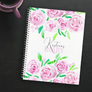 Aquarelle rose Roses avec vert verdoyant Journal d