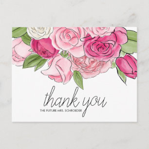 Aquarelle rose Roses Merci nuptiale Carte postale