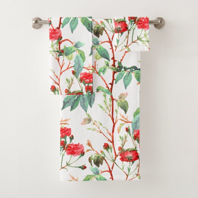Aquarelle rose rouge florale blanche (En situation)