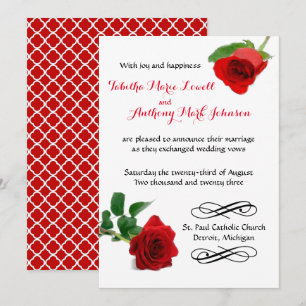 Aquarelle Rose Rouge - Invitation de Mariage