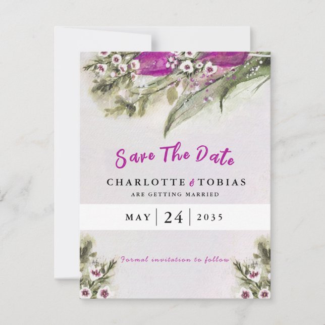 Aquarelle rose Tulipe Faire-part de mariage floral (Devant)