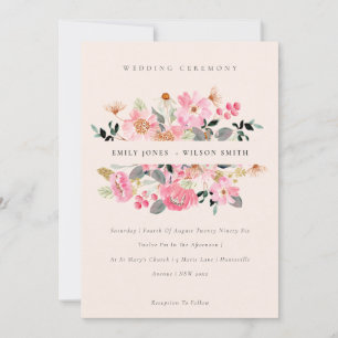 Aquarelle rose vif Blush Invitation Mariage floral
