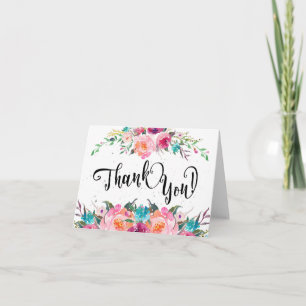 Aquarelle rose vif carte de remerciements florale