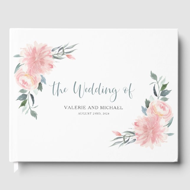 Aquarelle rose vif Floral Mariage Livre d'hôtes (Recto)