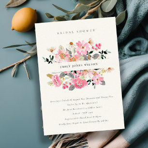 Aquarelle rose vif Invitation Fête des mariées flo