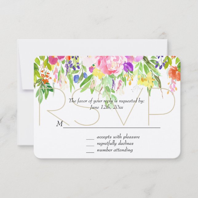 Aquarelle rose violet Floral Or étincelle RSVP (Devant)