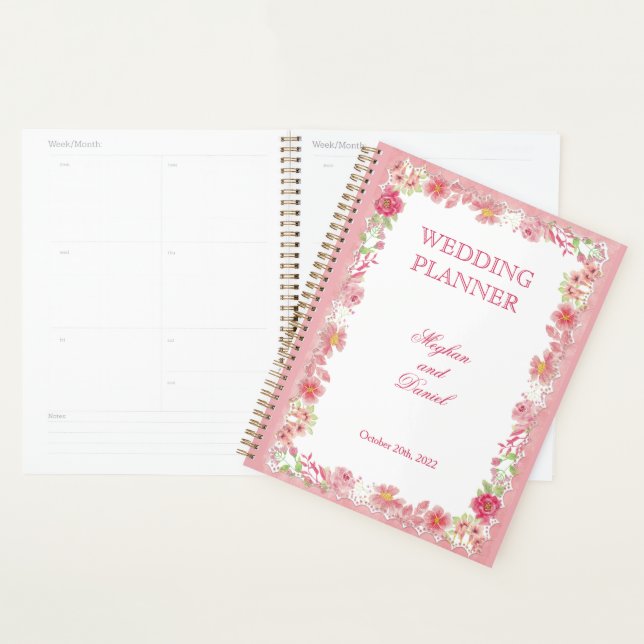 Aquarelle rose Wedding planner (Devant avec enveloppe)