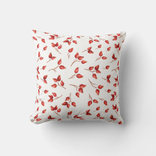 Aquarelle Rosehips Rouge et Blanc. Coussin décorat