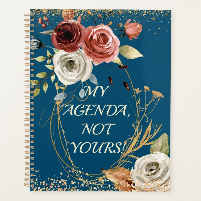 Aquarelle Roses Bouquet bleu Planificateur d'agend (Devant)