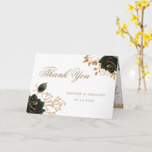 Aquarelle Roses or plié Carte de remerciements pho