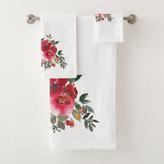 Aquarelle Roses roses roses et rouges sur serviett (En situation)