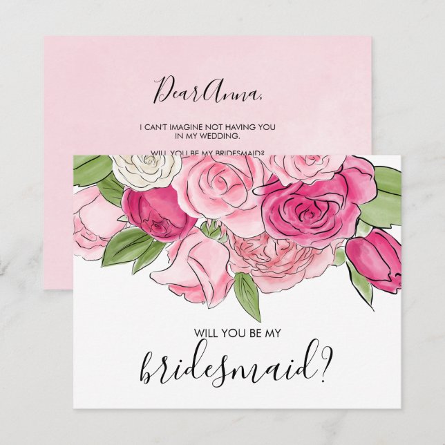 Aquarelle Roses Roses Roses Roses Sois Ma Carte De (Devant / Derrière)