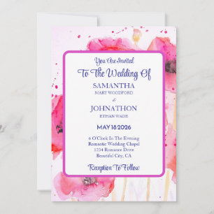 Aquarelle rouge à Faire-part de mariage à fleurs