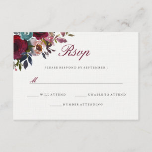 Aquarelle rouge Bourgogne Mariage floral RSVP