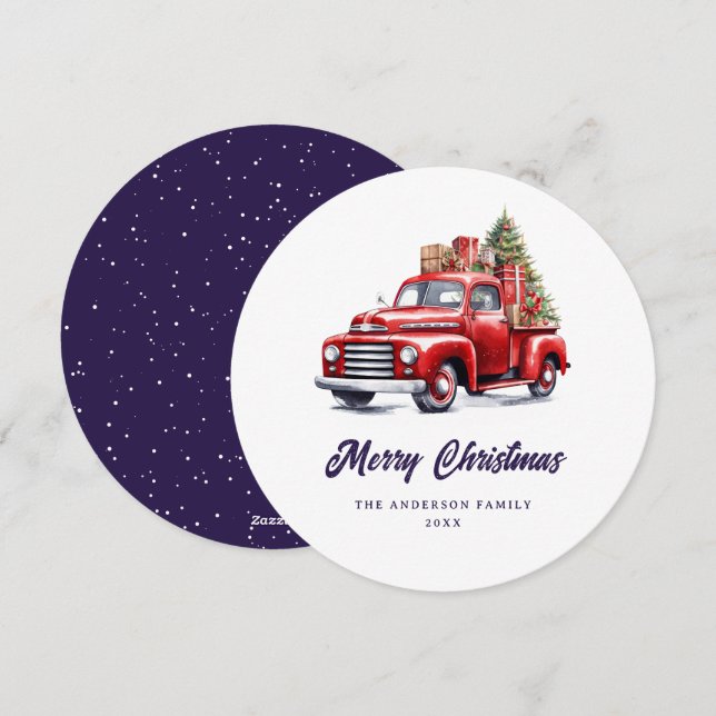 Aquarelle Rouge Camion Violet Joyeux Noël Carte (Devant / Derrière)