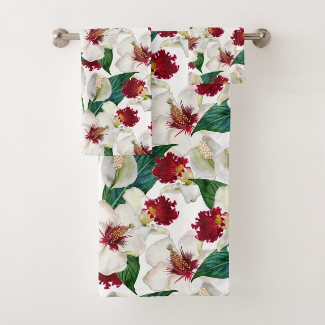 Aquarelle Rouge et blanc Été des fleurs tropicales (En situation)