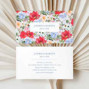 Aquarelle rouge et bleu Carte de visite floral