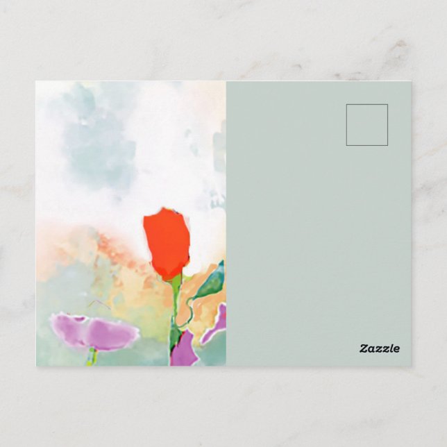Aquarelle rouge Fleurs sauvages avec carte postale (Dos)