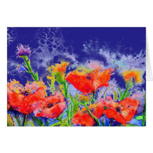Aquarelle rouge jardin fleuri - Champs de pavot