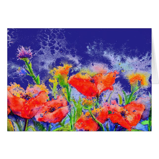 Aquarelle rouge jardin fleuri - Champs de pavot (Devant Horizontal)