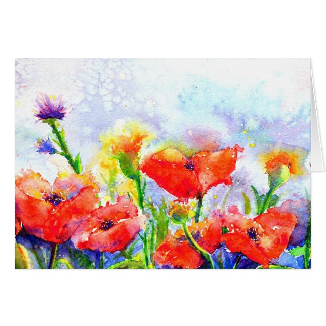 Aquarelle rouge jardin fleuri - Champs de pavot (Devant Horizontal)