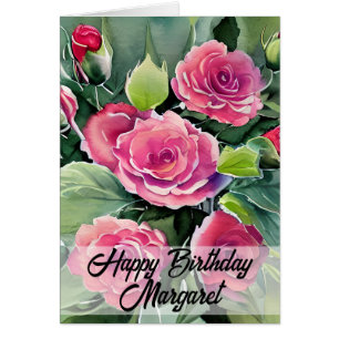 Aquarelle Rouge Roses Bonne Carte de voeux d'anniv