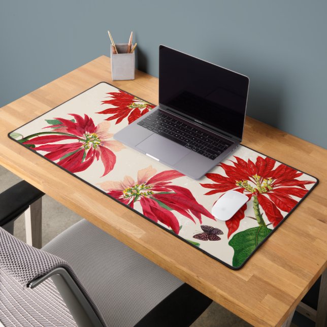 Aquarelle rouge rustique Poinsettia Flore Verdure (Bureau 2)