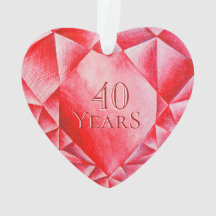 Aquarelle Ruby Heart 40e anniversaire de Mariage