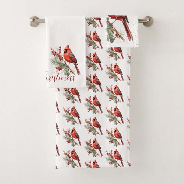 Aquarelle rustique Hiver Cardinal Holly Branche (En situation)