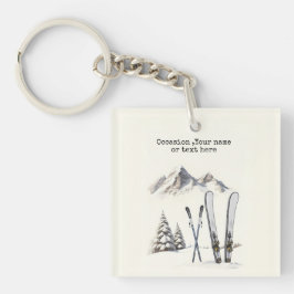 Aquarelle rustique Ski neige montagne hiver
