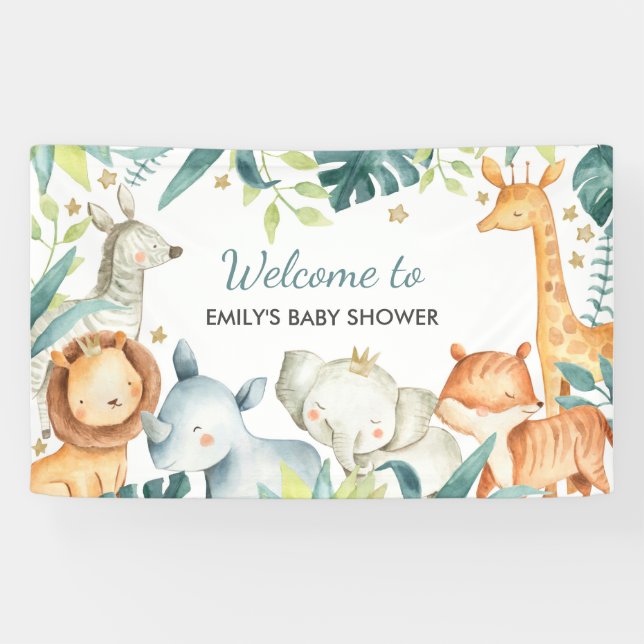 Aquarelle Safari Baby shower sauvage bannière (Horizontal)