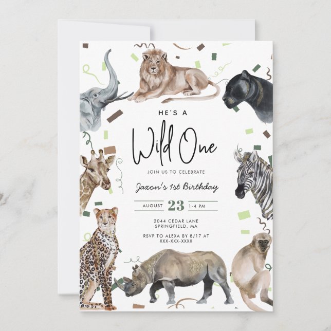 Aquarelle Safari Wild Un Anniversaire Invitation (Devant)