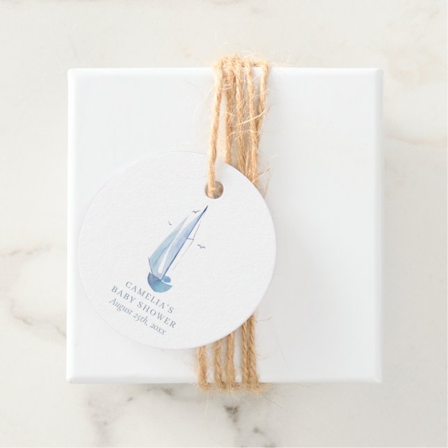 Aquarelle Sailboat Baby Dusche Ahoy Boy's Geschenkanhänger (Beispiel)