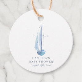 Aquarelle Sailboat Baby Dusche Ahoy Boy's Geschenkanhänger