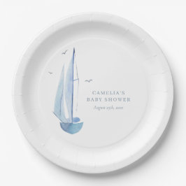 Aquarelle Sailboat Baby Dusche Ahoy Boy's Welcome Pappteller