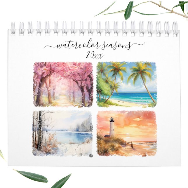 Aquarelle Saisonnière Pages du calendrier des murs (Watercolor Seasonal Wall Calendar Pastel Pages)