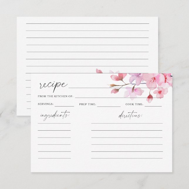 Aquarelle Sakura - carte de recette (Devant / Derrière)