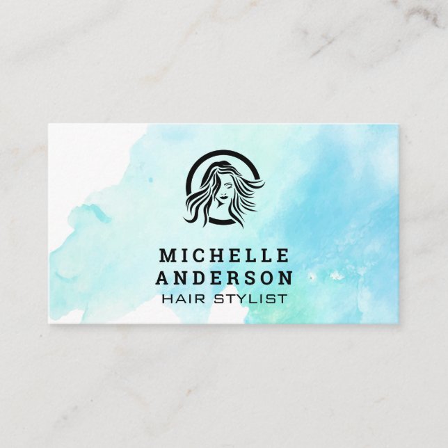 Aquarelle Salon Coiffure Beauté Logo | Carte de fi (Devant)
