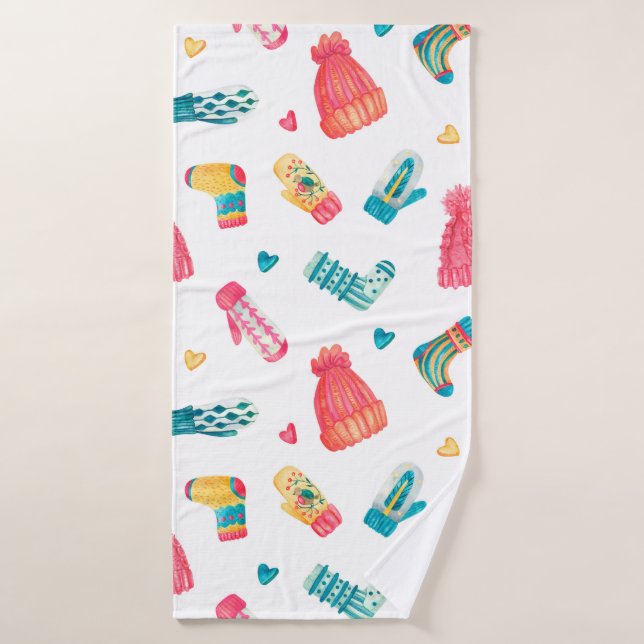 Aquarelle sans couture motif avec clo chaud tricot (Serviette de bain)