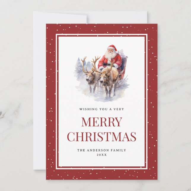 Aquarelle Santa Claus Snowy Joyeux Noël Cartes (Devant)