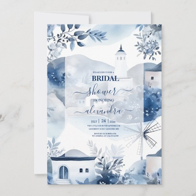 Aquarelle Santorini Destination Invitation nuptial (Devant)