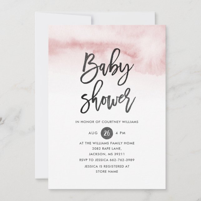 Aquarelle Script Baby shower Invitation en rose (Devant)