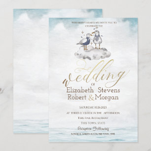 Aquarelle Seagulls Plage Mariage Invitation