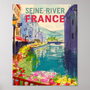Aquarelle Seine River France Affiche de voyage